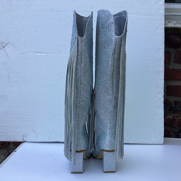 Rhinestone Embellished Sparkly Fringed Tall Boots 6 - Picture 3 of 7